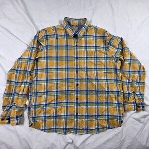 L.L.Bean Traditional Fit Mens Large Yellow Plaid Button Front Shirt Long Sleeve
